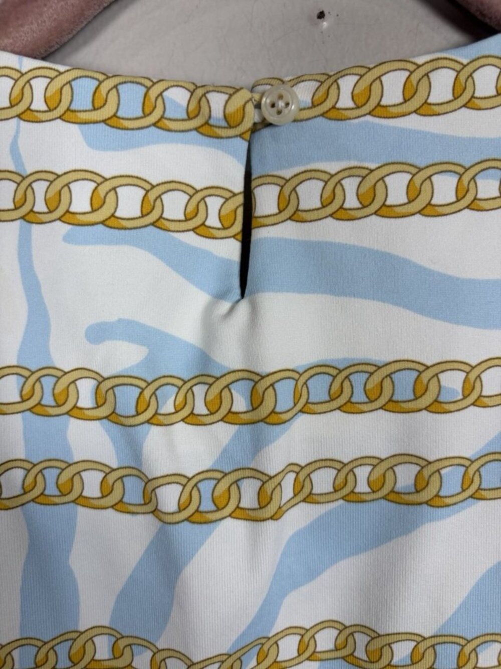 J. McLaughlin Tank Top Blouse Size XS Shirt Blue White Gold Chain Link Catalina - Picture 5 of 7